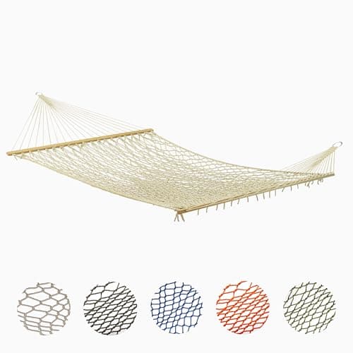 Fab Habitat Rope Recycled Polyester Hammock - Miami - Natural - Indoor/Outdoor, Quick Dry, 2 Person 400 lbs Capacity - Patio, Poolside, Backyard, Garden, Beach, Balcony - 12-14 ft Adjustable