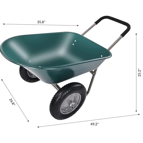 Wheelbarrow Garden Cart, Heavy Duty Home Utility Garden Cart, Dual-Wheel Home Garden Yard Utility Wheelbarrow Cart with Built-in Stand, Green
