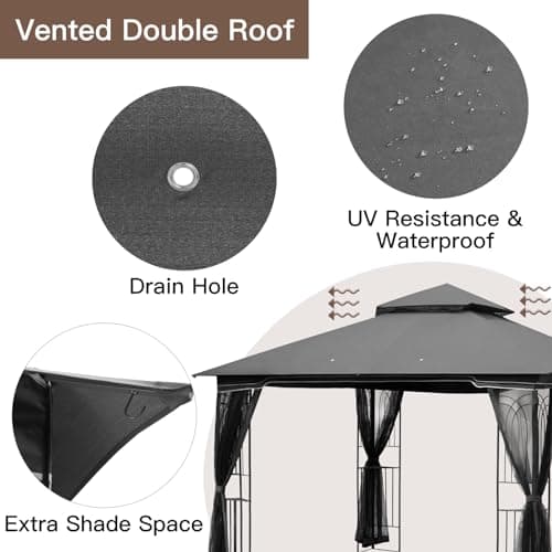ECOTOUGE Outdoor Gazebo 10x10 for Patios, Double Waterproof Soft-top Canopy, Garden Tent with Netting for Party, Backyard, Grey