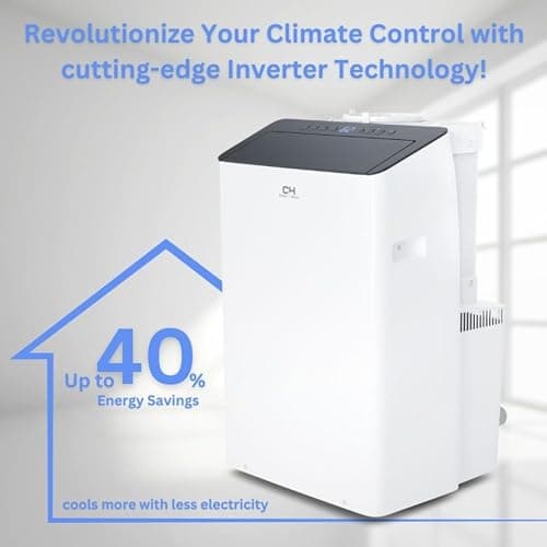 Cooper&Hunter 14,000 BTU (12,000 BTU SACC) Inverter Portable Air Conditioner with Heat Pump with Dual Hose, Dehumidifier, and Fan For Areas Up To 550 Sq. Ft, with Remote Control & Window Kit
