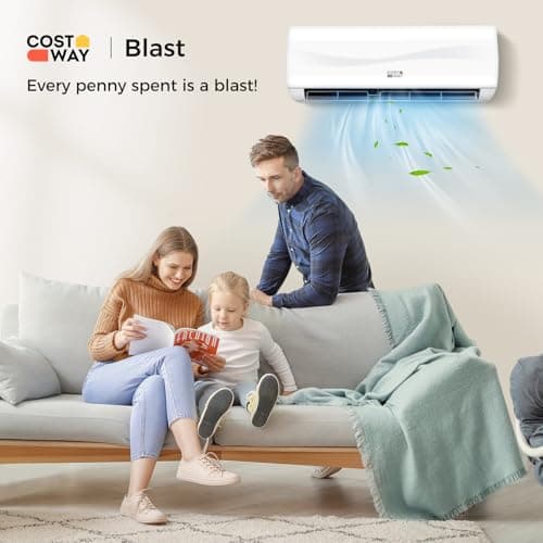 COSTWAY 9000BTU Mini Split Air Conditioner& Heater, 17 SEER2 208-230V Wall-Mounted Ductless AC Unit Cools Rooms up to 450 Sq. Ft, Energy Efficient Inverter AC with Heat Pump (Blast Series)