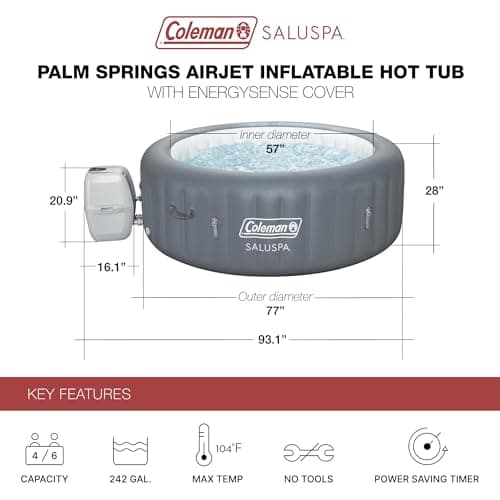 Bestway Coleman Palm Springs 4 to 6 Person EnergySense Smart AirJet Plus Inflatable Hot Tub Outdoor Spa with 140 AirJets and Insulated Cover