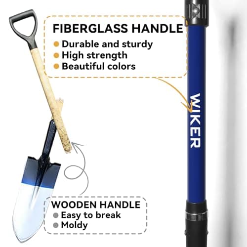 WIKER Spade Shovel,Sharp Shooter Shovel,Shovels for Digging,Planting,Trenching,Gardening,Drain Spade with Fiberglass Handle Heavy Duty,Blue,45 inches