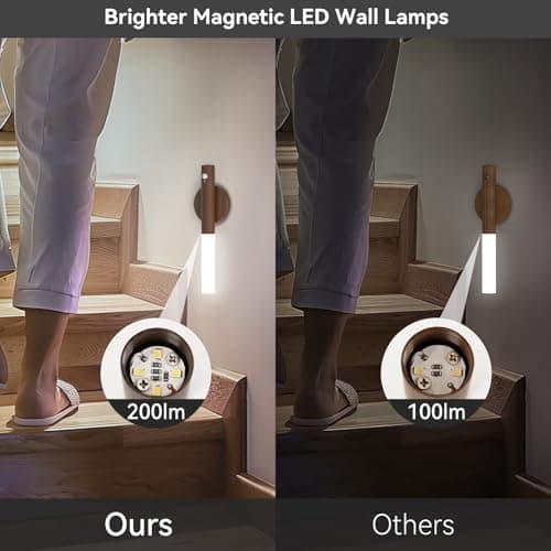 Battery-Operated Wall Sconce Wall Lights: 2200mAh Rechargeable Motion Sensor Magnetic Wireless Stairway Lights Portable Hallway Light Wooden Wall Lighting for Bedroom Stair(White Light)