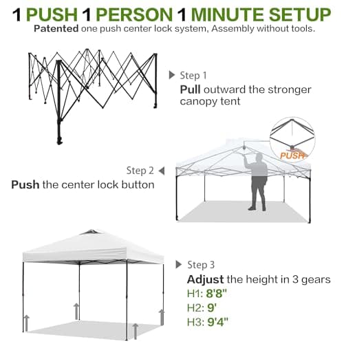 10'x10' Pop Up Canopy Tent with 1 Sidewall and 6 Pockets, One Push Setup, Instant Shade Tent with Vented Roof for Beach Patio Outdoor, Case, 8 Stakes, 4 Ropes, 4 Sandbags (White)