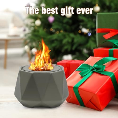 Ceramics Table Top Fire Pit Bowl, Indoor Outdoor Tabletop Fire Pits Bowl for Smores Portable Fireplace for Patio Balcony Decor Gathering, Grey