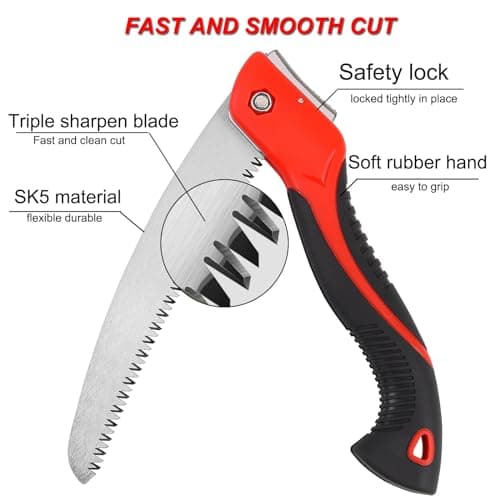 8 Inch Heavy Duty Pruning Saw, Folding Hand Saw with SK5 Curved Blade, Triple-cut Razor Teeth Used for Trees Wood Cutting Camping Gardening Work, Hiking, Landscaping, Tree Trimming