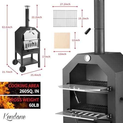Pizza Oven Outdoor, Wood Fire Pizza Ovens for Outside, Pizza Maker with Waterproof Cover, 12" Pizza Stone, Pizza Spatula and 4pcs Grill Rack Included for Camping Backyard BBQ