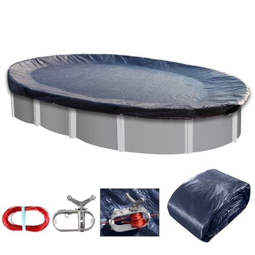 STARPYNG-Round Swimming Pool Cover, 5mil,Navy Blue and Black,Winter Underground Pool Cover,Easy Install, UV Protection,Water Proof Oval(Pool Size:19x28FT,Cover Size: 16x25FT)