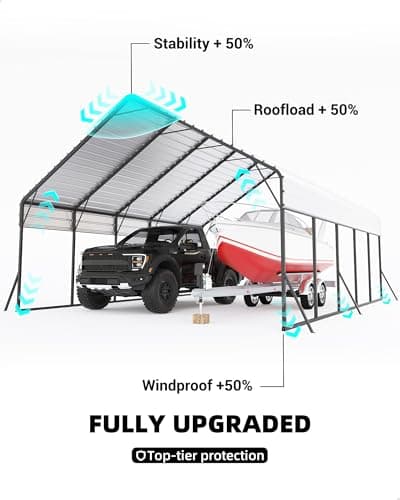 20'x25'x13' Metal Carport for 2 Cars, Extra Tall Carport, Reinforced Frame and Roof for All-Weather, Permanent Garage for Bass Boats, Full-Sized Pickup Trucks, and Tractors, N.W. 900 Lbs