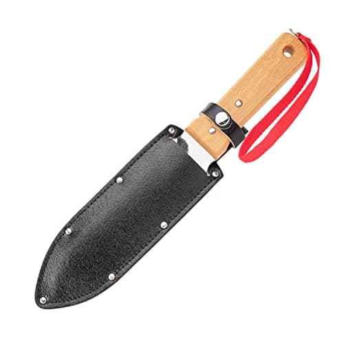NJP651 Hori Weeding & Digging Knife-Hardened HRC58 Edition, Authentic Tomita (Est. 1960) Japanese Stainless Steel, 7.25" Blade, Wood Handle, w/Premium Leather Sheath