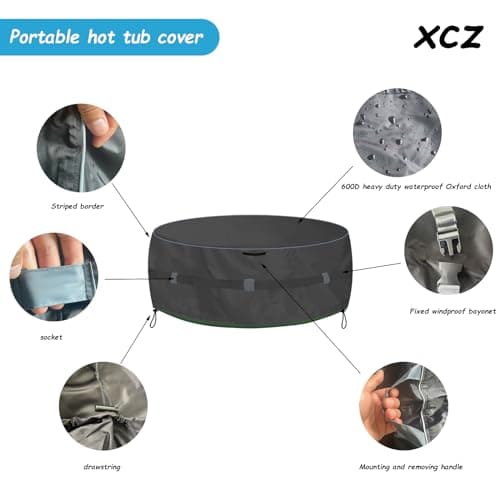 XCZ Portable Hot tub Cover That Completely Covers Inflatable hot tub- Waterproof, Sun Resistant, dust Resistant, 85 "Inflatable Hot tub Spa, Round (Black, Cover only)