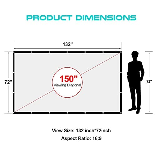 AAJK Outdoor Projection Screen 150 inch, Washable Projector Screen 16:9 Foldable Anti-Crease Portable Projector Movies Screen for Home Theater Outdoor Indoor Support Double Sided Projection