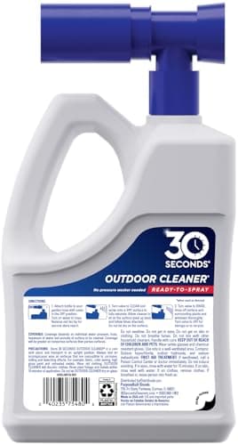 30 Seconds Outdoor Cleaner | Cleans Moss & Algae Stains from House, Vinyl Siding, Deck, Patio, Fence - 3 Capped Bottles, 1 Hose End Spray Attachment (64 Fl Oz (Pack of 3)