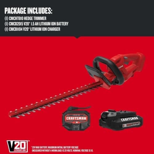 CRAFTSMAN V20 Cordless Hedge Trimmer, 20 inch, Battery and Charger Included (CMCHT810C1)