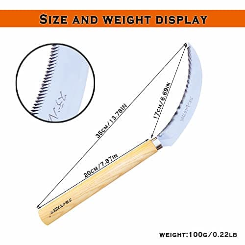 SHANFEEK Grass Sickle with Sawtooth Japanese Weeding Hoe Weeding Tools for Garden High Toughness Stainless Steel with Hard Solid Wood Handle(Yellow)