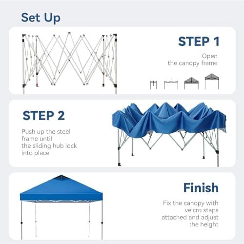 PHI VILLA Outdoor Pop up Canopy 10'x10' Tent Camping Sun Shelter-Series Party Tent, 100 Sq. Ft of Shade (Blue)