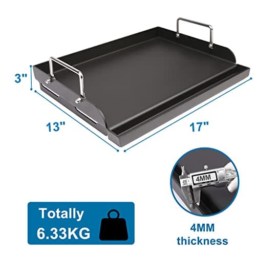 Griddle for Gas Grill, Flat Top Cast Iron Griddle Insert for Outdoor Gas Grill, 17" x13" Nonstick Coating Cooking Skillet Pan Teppanyaki for Weber Charbroil Camp Chef and Gas/Charcoal/Electric Grill