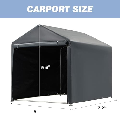 MELLCOM 5 x 7FT Carport Storage Shed, Heavy Duty Outdoor Storage Shed with Rolled up Zipper Door, Carport Canopy for Motorcycles, Bikes and Outdoor Tools