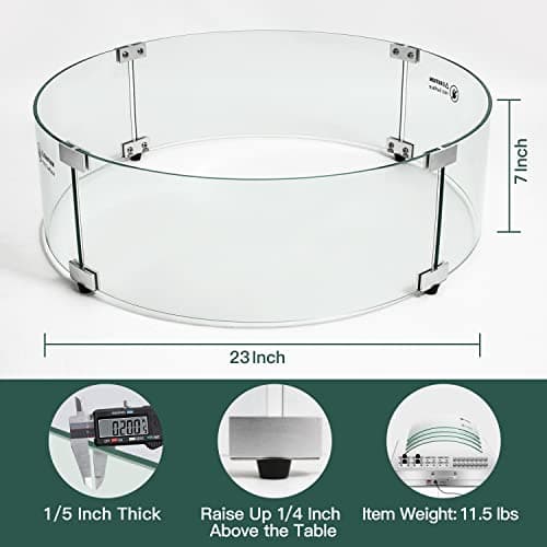 Apromise Fire Pit Wind Guard - 23" x 7" Fire Pit Glass Wind Guard for Round Fire Pit Table | 1/5-Inch Thickness Tempered Glass & Hard Aluminum Corner Brackets