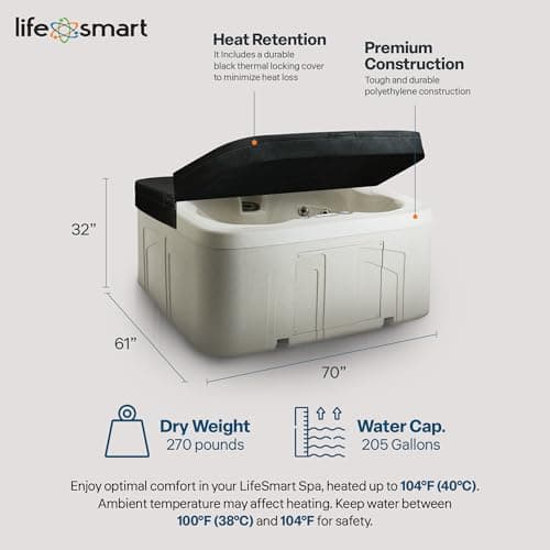 LifeSmart 4-Person Hot Tub, Outdoor Spa with Cover and LED Lights, Square, Beige - Above-Ground Spa Machine with Accessories for Home and Personal Relaxation