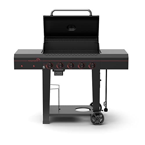 720-0982 5 Burner Propane Barbecue Gas Grill, Side Shelves with Hooks, for Outdoor Cooking, Patio, Garden Barbecue Grill, 50000 BTUs, Open Chart, Black