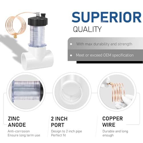 Heavy Duty 2" Inline Zinc Anode Compatible with Saltwater Pool, Sacrificial Anode Anti-Corrosion Zinc to Protect Metal Parts with Copper Wire Replacement for 104D