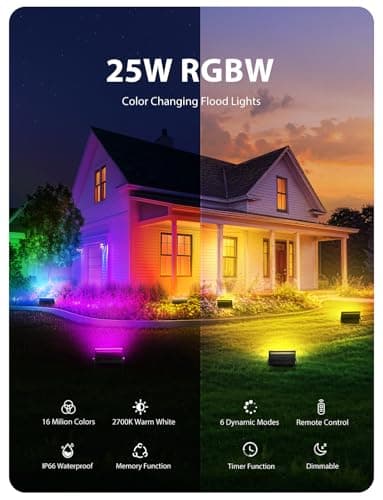 Onforu LED Flood Light Outdoor 250W Equivalent, 25W Color Changing RGBW Floodlight with Remote, 2700K Warm White IP66 Stage Lighting Indoor Uplights for Events, Uplighting for Party 4 Pack