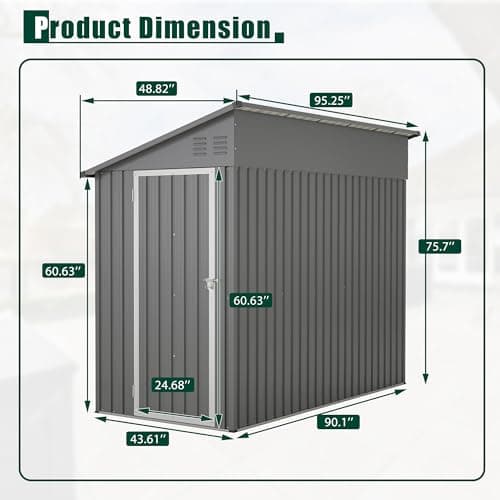 4x8 FT Outdoor Storage Shed with Floor,Lean to Metal Shed W/Lockable Door,All Weather Waterproof Garden Tool House W/ 2 Air Vents,for Backyard,Patio,Lawn,Garden,Gray