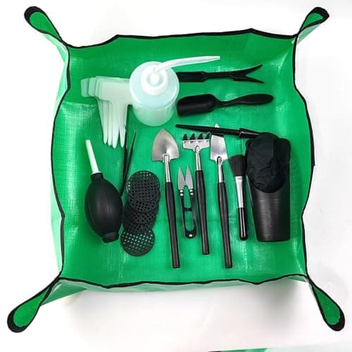 TIHOOD 30PCS/Set Mini Garden Hand Transplanting Succulent Tools Set, 19.7" Thickened Repotting Mat & Plant Tag, Miniature Planting Indoor Fairy Care, Potting, Cactus, Houseplant Bonsai Tool Kit