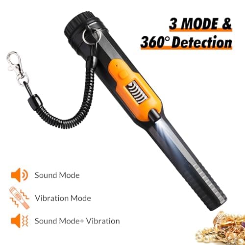 Metal Detector Pinpointer, Professional Waterproof Handheld Pin Pointer Wand, 3 Modes Search Treasure Pinpointing Finder Probe with LCD Display for Adult, Kids, 9V Battery Included - Orange