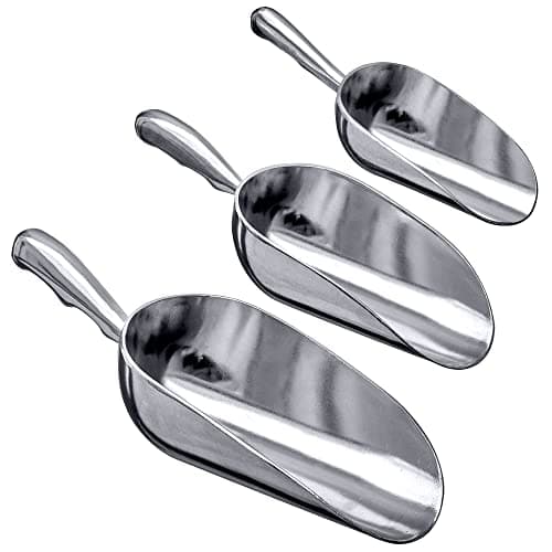 Amazing Abby - Elsa - Aluminum Ice Scoops (3-Piece Set), Cast Aluminum Utility Scoops, 5/12/24-Ounce Capacity, Food-Grade, Good for Home and Commercial Use, NOT Dishwasher-Safe, Hand-Wash Recommended