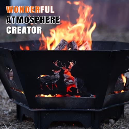 Fire Pit for Camping- 27.5 Inch Collapsible Firepit for Patio Outside Wood Burning Outdoor Indoor BBQ Picnic Foldable Fire Pits Bonfire of Backyard Patio with Portable Tote Bag