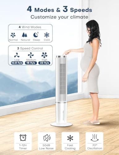 42 INCH Portable Air Conditioners w/LED Touch Screen, 4 Mode&3 Speed,1-Gal Tank for 15H Cooling Evaporative Air Cooler,12H Timer, No Hose No Window Needed, 90° Oscillating AC Unit for Bedroom