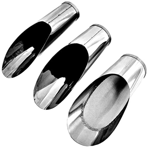 Bonsai Soil Scoop Metal 3 Pcs Set (Large with Soil Sifter, Medium, Small) Stainless Steel Garden Hand Soil Scooper, Professional Bonsai Tool Kit, Silver
