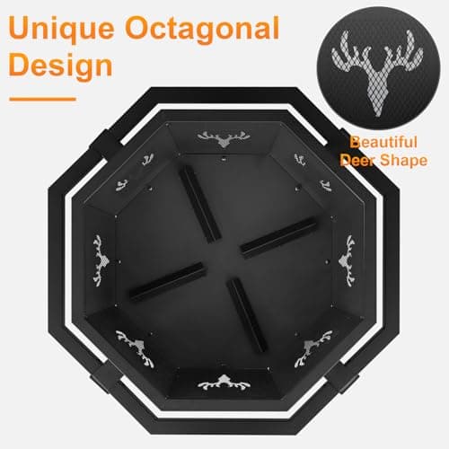BOINN 35 Inch Fire Pit, Wood Burning Fire Pit for Outside, Heavy Duty Octagonal Firepit with Poker for Camping Backyard Patio Black