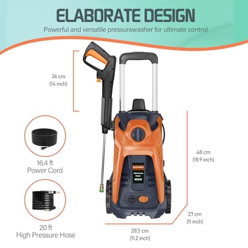 Electric Pressure Washer 4800PSI-Max 2.9GPM Pressure Washer with 25 FT Hose, 4 Quick Connect Nozzle,16.9 Oz Soap Tank Orange Cleaning for Pool, Patio, Car