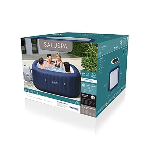 Bestway SaluSpa Hawaii AirJet 2 to 6 Person Square Inflatable Hot Tub Portable Outdoor Spa with 140 Soothing AirJetsr, Blue