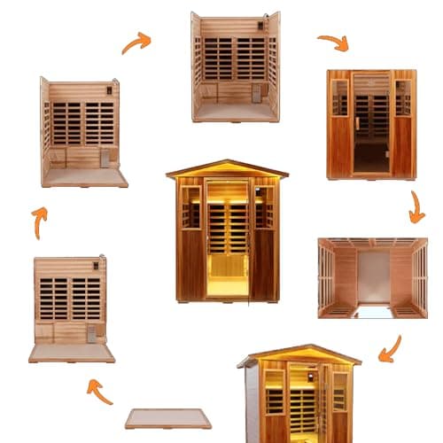 Red Cedar 4 Person Outdoor Ultra-Low EMF（0.5mg） Infrared Sauna, Multi-Person Home Sauna spa, 2160w,12 Heating Panels, LCD Control Panel, Bluetooth Speaker, Chromotherapy Lights, Reading lamp