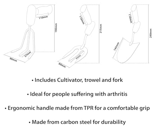 Set of 3 Hand Tools Ergonomic Design for Weak Grip, Non-Slip Rubber Handles, Gift for Seniors, Men & Women. Versatile for Indoor/Outdoor Gardening. Perfect for Those with Limited Strength