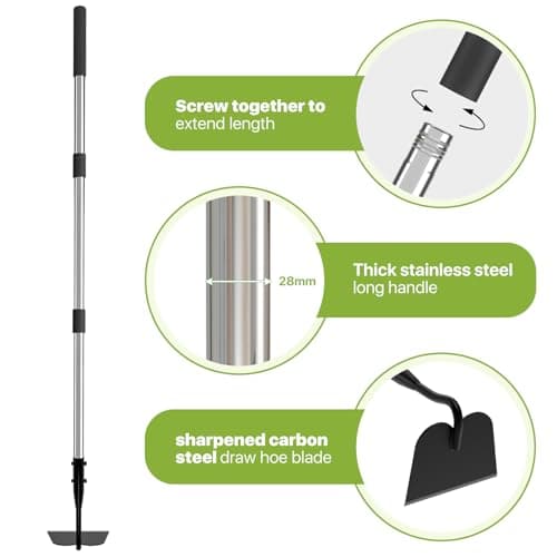 Draw Hoe Garden Tool, Heavy Duty Garden Hoes for Weeding Long Handle, Easy Stand Up Scraping Weeder Tool for Garden, 5.5 FT Adjustable Weed Hoe with 6-inch Wide Welded Blade