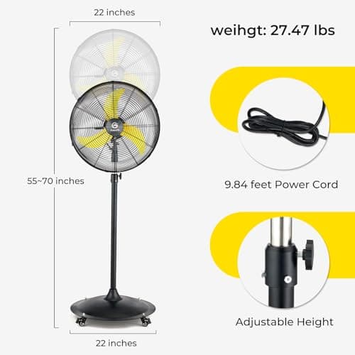 20'' Outdoor Quiet Oscillating Pedestal Fan With All Sealed Brushless DC Motor, 4-Speed Waterproof Outdoor Fan, Heavy Duty Industrial Floor Fans for House,Patios, Commercial, Garage, Warehouse