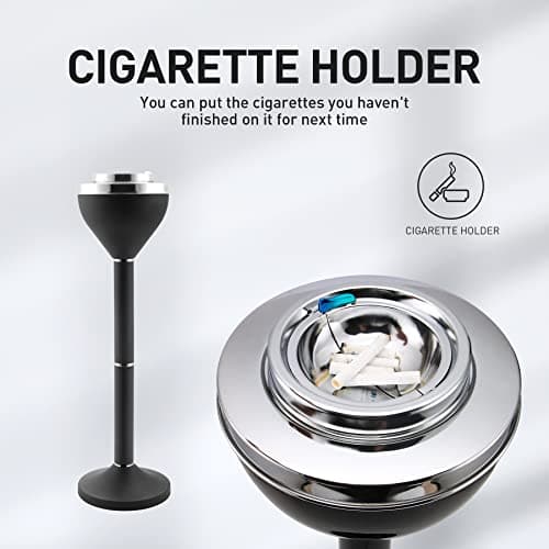 Standing Ashtray Outdoor for Patio, Large & Tall Outside Ash Tray for Cigarette Butt Receptacle Disposal, Commercial Metal Smokers Cigar Ashtrays Container with Lid, Matte Black, B01DK