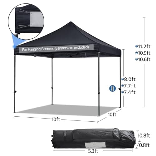 Yaheetech Canopy Tent, Commercial Instant Heavy Duty Canopy, 500D Waterproof Adjustable Canopy with Wheeled Carry Bag, 4 Sandbags and 4 Stakes (10x10, Black)