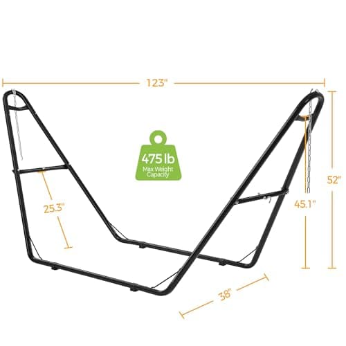 Yaheetech Universal Hammock Stand, Heavy-Duty Double-Pipe Steel Hammock Stand for 9-14.5 Ft Hammocks, 475 Lb Capacity and Capable of Holding 2-3 People