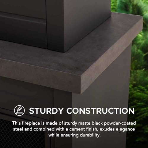 Sunjoy Outdoor Fireplace with Wood Storage and Chimney, Steel Metal Fire Pit with Mesh Spark Screen Door & Fire Poker, Fireplace Tool and PVC Cover, for Patio Garden Deck Backyard, Brown