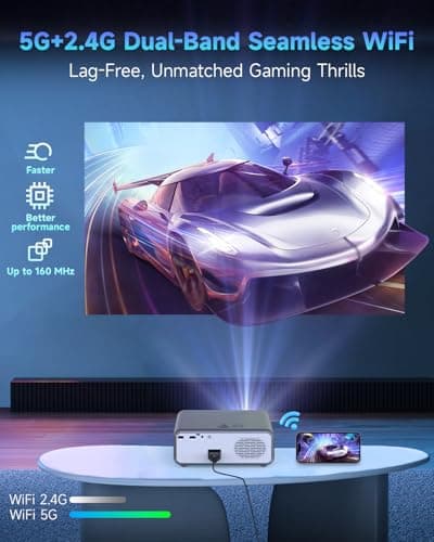Outdoor Projector with WiFi and Bluetooth, 500 ANSI Native 1080p Projector for iPhone, Movie Projector for Outdoor Use, Home Projector 4K Support for Bedroom/Smartphone/Tablet/Laptop/TV Stick/Game