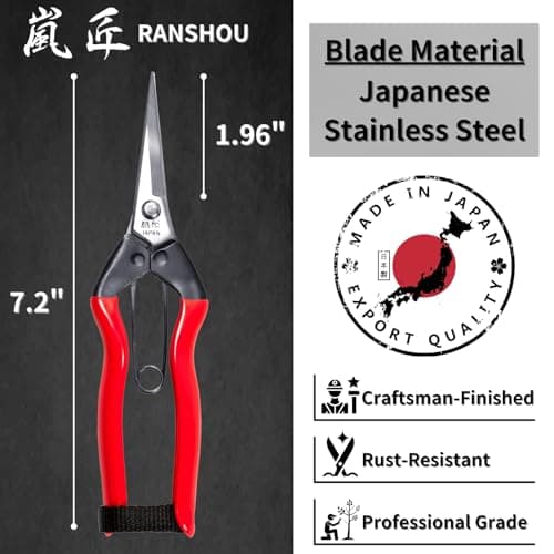 Japanese Trimming Scissors 7.2" Precision Pruning Shears with Pointed Tips, Razor-Sharp Japanese Stainless Steel Blade, Non-Slip Spring-Loaded Handle, Made in Japan