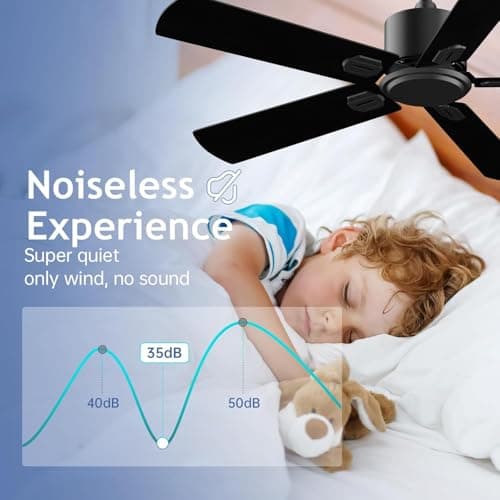 52 Inch Ceiling Fan No Light - Outdoor Indoor Flush Mount Low Profile DC Motor Fan with Remote, 5 Blades Reversible Silent Fan for Patio, Bedroom, Living Room, Garage