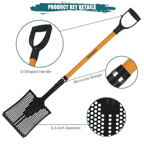 Sifting Shovel, Heavy Duty Sand Sifter Square Cleaning Scoop for Beach Chicken Coop Poop Shovel -45Inch